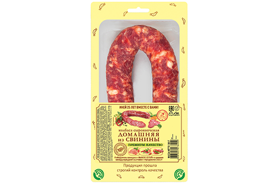 Колбаса Домашняя из свинины, кольцом, в натуральной оболочке, сырокопченая