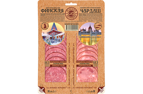 Колбасы Салями Финская варено-копченая/ Чардаш полукопченый, микс