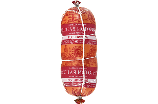 Колбаса Мясная История Санкт-Петербург со шпиком, вареная в сетке